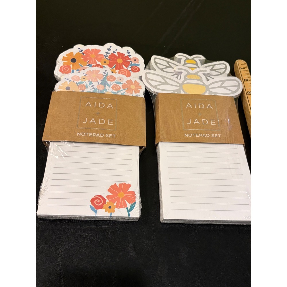 Aida + Jade Magnetic Notepad Set Floral and Bee 2-Pack Lined Sticky Notes NEW